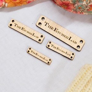 custom wooden tags laser cut engraved personalized logo, timber sew in tags for crochet & knitting, engraved handmade swing tag Rectangle