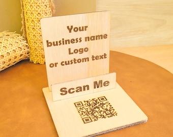 QR Business Card Holder for Craft Market, Logo Business Card Holder Display, Wooden Card Holder Display Stand, custom POS display QRL Square