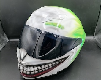 Casco de motocicleta Joker: integral, personalizado y con aerógrafo, aprobado por el DOT.