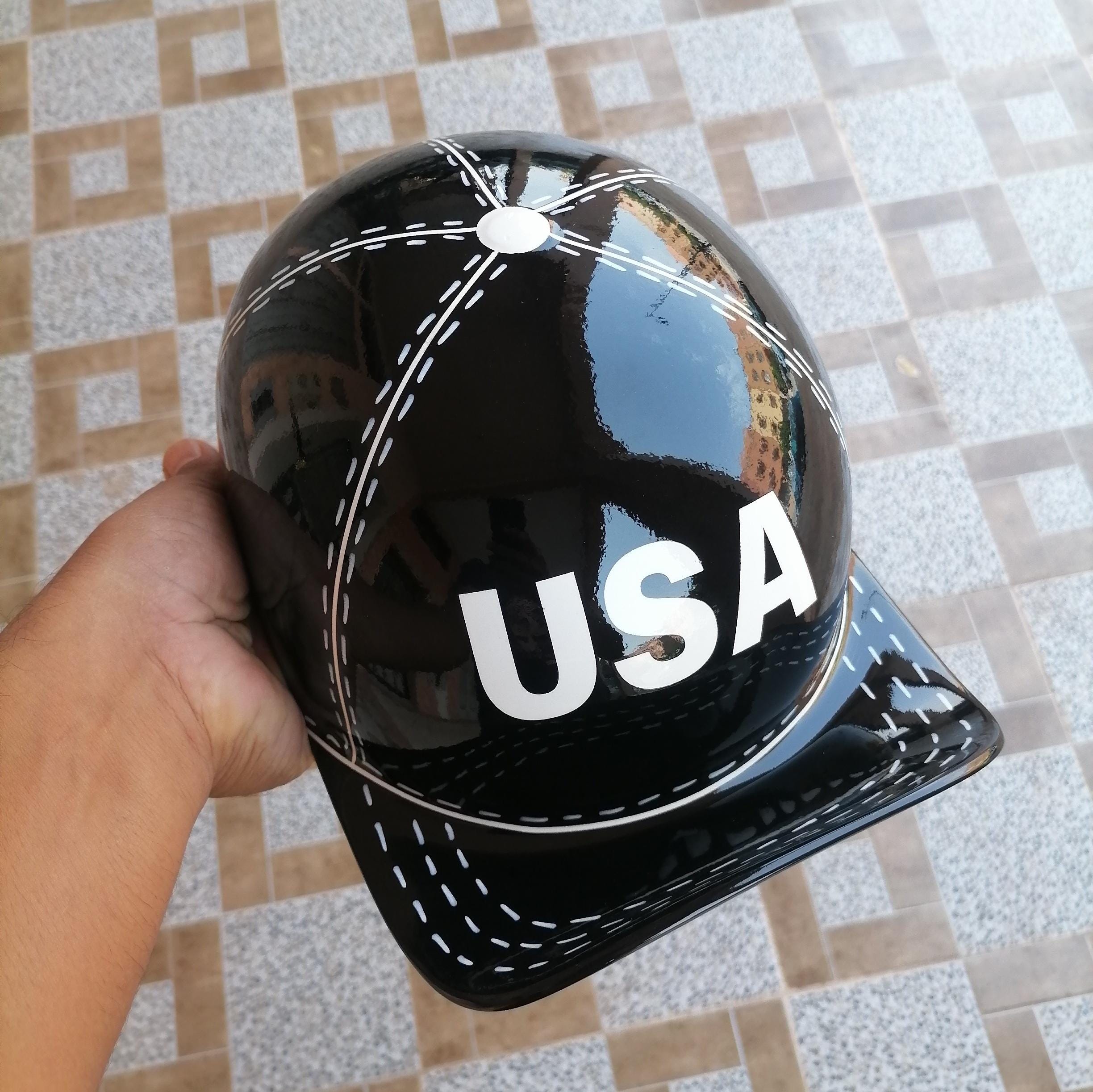 flat bill hat motorcycle helmet CFZWJ DOT Certified Adults Baseball Cap for Men Women, Retro Motorcycle Half Helmet for Scooter Moped and Street Cruiser Jet Style Skull Cap Helmet : Automotive impact ABS material Skull Wearing A Helmet to