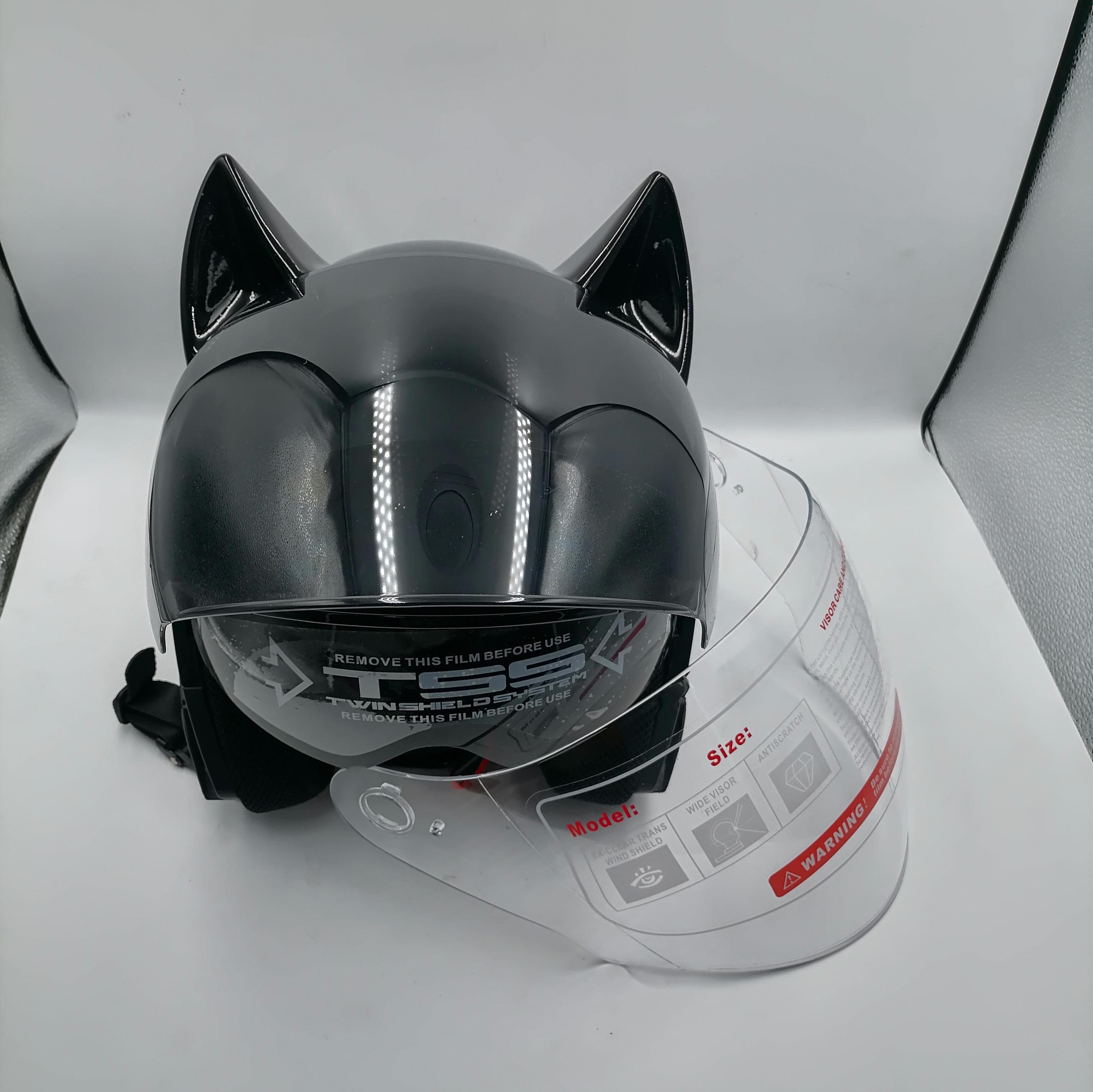 female motorcycle helmets ears TBTBZXCV Girl Women Helmet Cat Ear Helmet FMVSS 218 DOT Approved Full Face Motorbike Helmet Four Season Flip-Up : Automotive fect addition Cat Ear Ladies Full Face