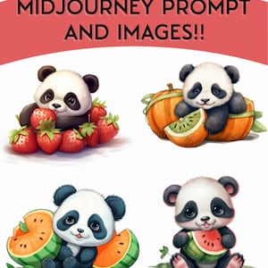 Mensaje de mitad de viaje e imágenes prediseñadas de pandas bebés, frutas, personalizables, 4PNG, descarga digital, fondo blanco, arte de dibujos animados, imágenes de guardería