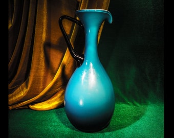 MCM Empoli Glass Teal Blue Pitcher--Very Tall!!!