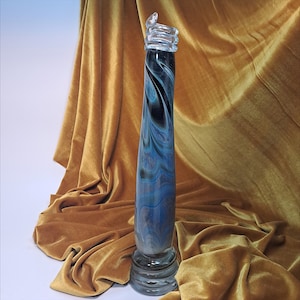 Vaso a colonna alta in vetro blu variegato - firmato