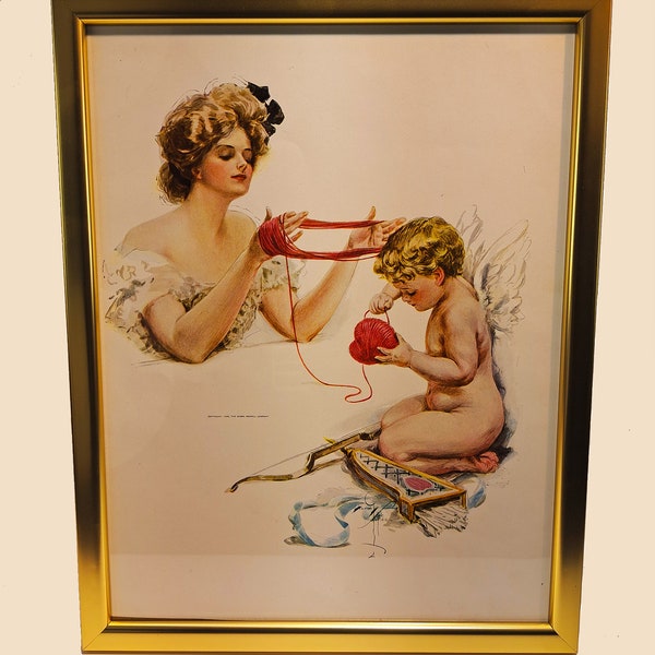 Harrison Fisher Print--"In the Toils"--Beautiful Valentine's Day Picture--Cupid