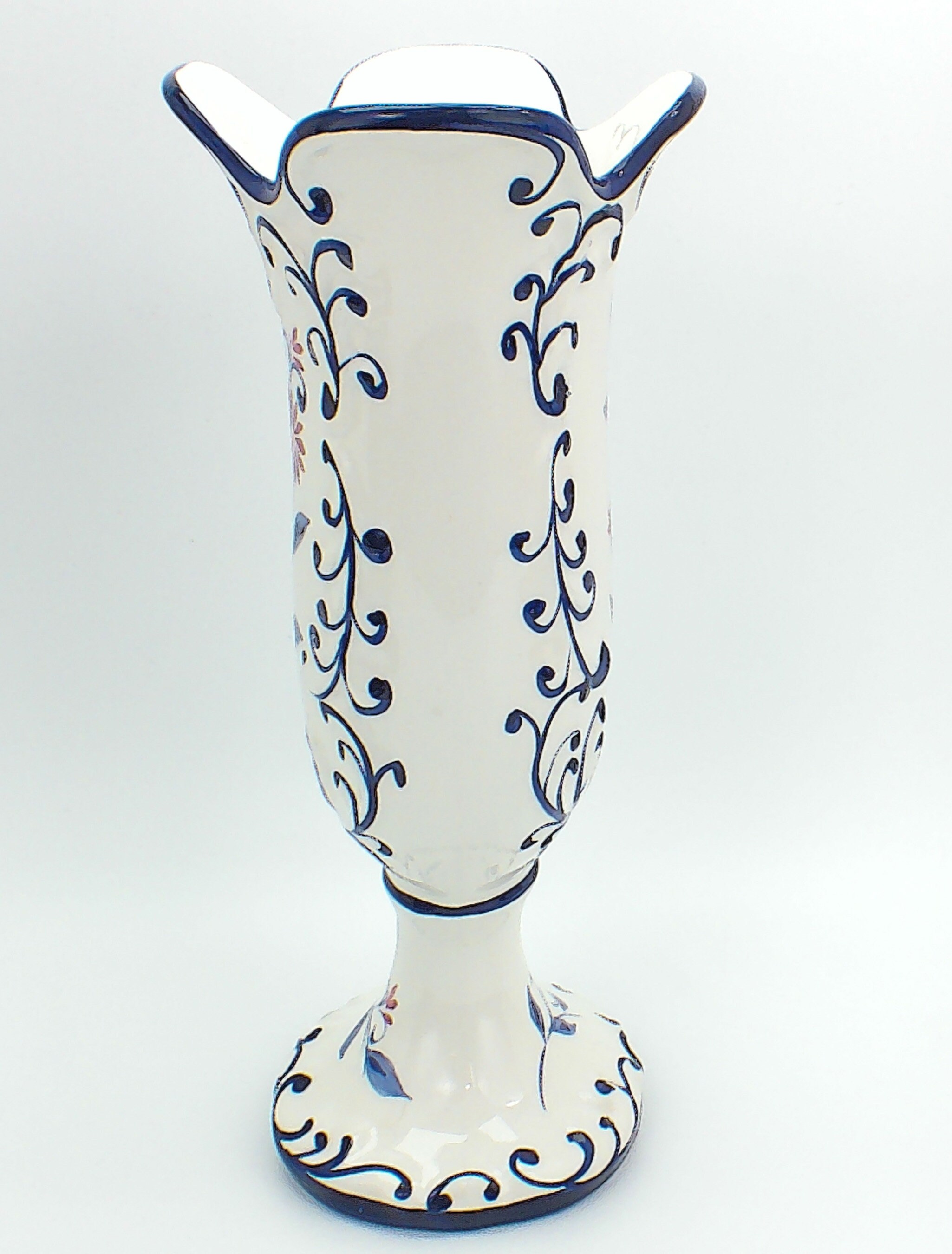 Tall White and Blue Flower Vase Made in Portugal RCCL Hand Etsy