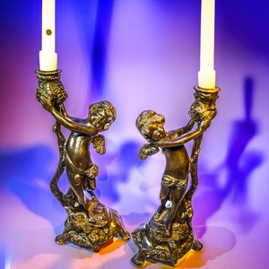 Bronze Cherub Candle Sticks--Delightful!