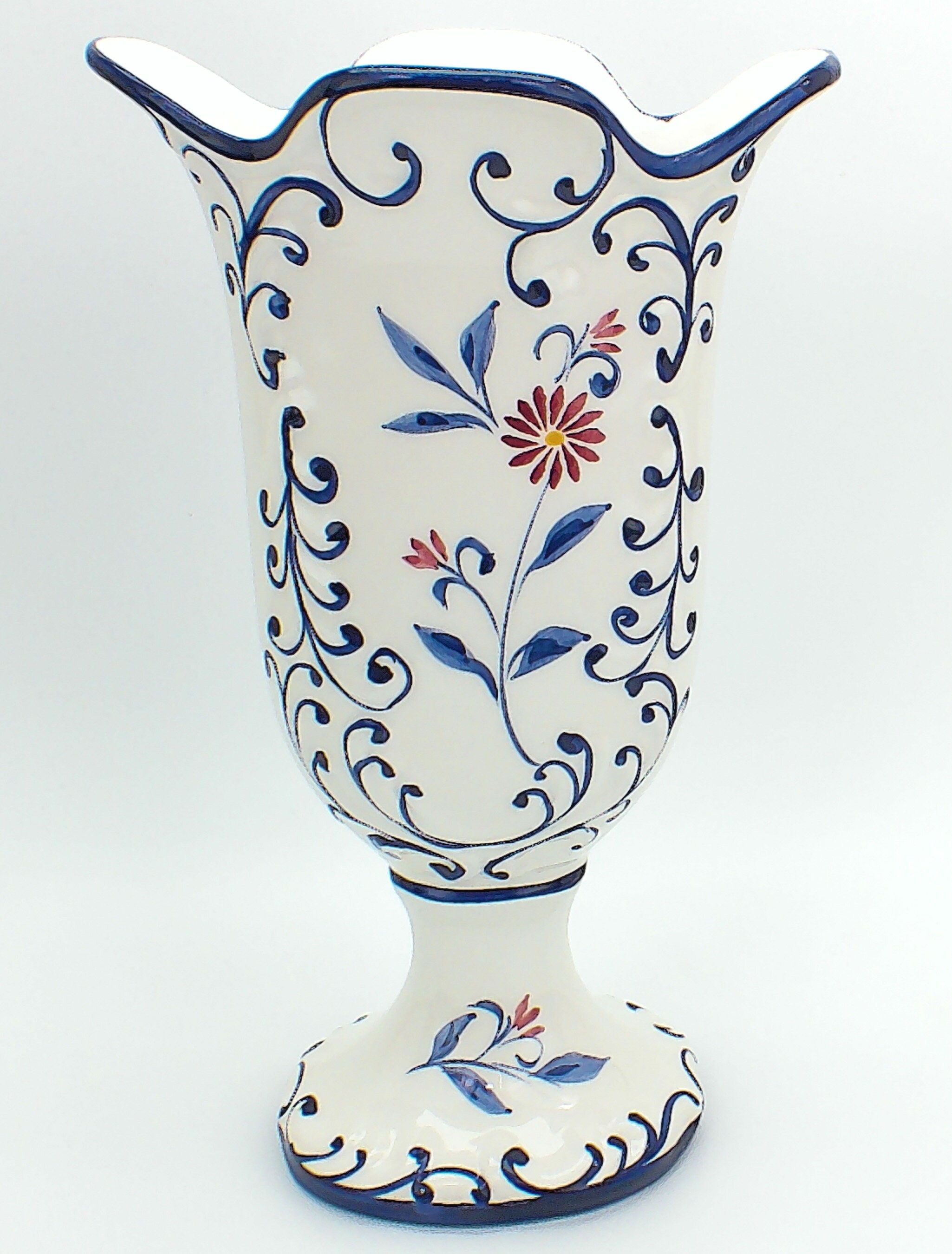 Tall White and Blue Flower Vase Made in Portugal RCCL Hand Etsy