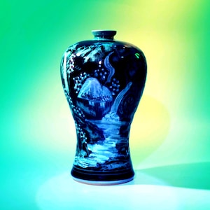 Lovely Korean Celadon Vase with Rural Motifs, Crackle Glaze