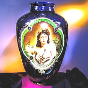 Large Blue Royal Vienna Inspired Portrait Vase--Dazzling!