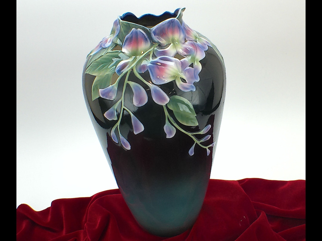 Franz Porcelain Vase With Painted Flowers and Decorative Perforations