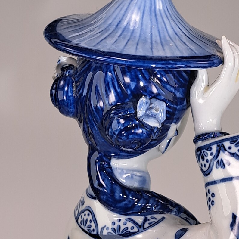 Detailed Blue and White Ceramic Statue of an Asian Woman Etsy