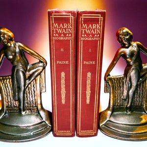 Art Deco &quot;Tapestry Girl&#39;&#39; Bookends--Copper Over Cast Iron