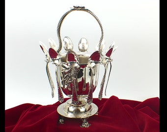 Silverplate Sugar Bowl With Spoons