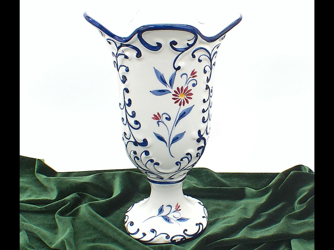 Tall White and Blue Flower Vase Made in Portugal RCCL Hand Etsy
