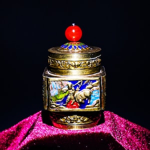 Asian Brass and Enameled Tea Caddy