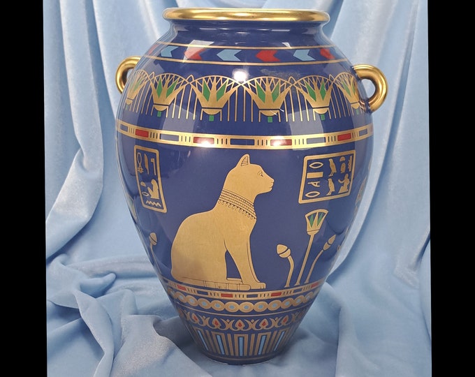 Blue and Gold Egyptianstyle Vasethe Golden Vase of Bastfranklin Mint