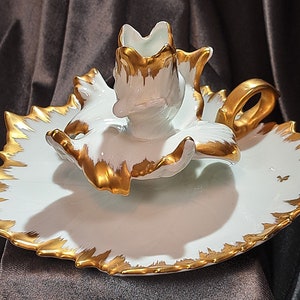 Gold und Weiß Porzellan im Jugendstil-Stil Nachttisch,-- Faux Limoges