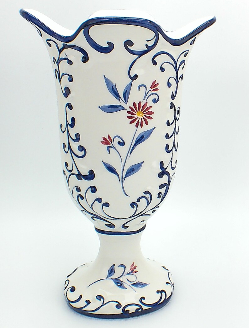 Tall White and Blue Flower Vase Made in Portugal RCCL Hand Etsy