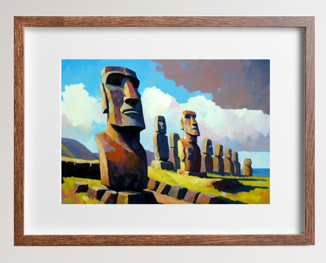 Easter Island Moai Statue Painting Chile Poster Landmark Etsy
