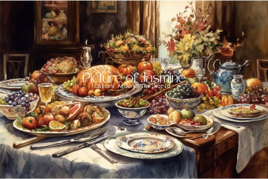 Thanksgiving Dinner Art Print Kitchen Dining Wall Art Happy Etsy