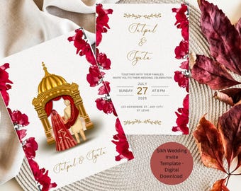 Editable Sikh Wedding invite, Anand Karaj Invite template, Digital, PDF