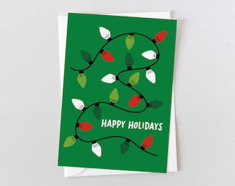 Cartes de Noël | Carte Holiday Lights (verte) | Cartes de vœux écologiques, Papeterie durable