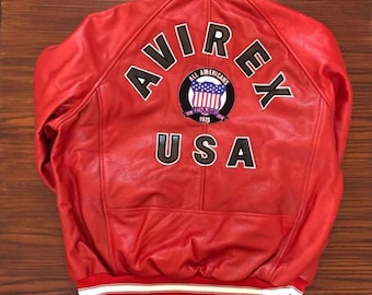 レッドレザーボンバージャケット：アヴィレックスミリタリースタイル