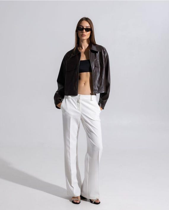 Custom Cropped Black Leather Jacket for Women Moto Biker Vintage Trendy  Streetwear Sleek Slim Fitted Casual Jacket Street Fashion JacketGift