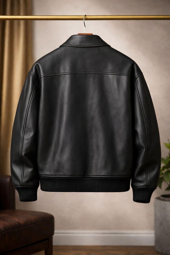 Mens 90s Oversized Black Leather Jacket Vintage Handmade Genuine