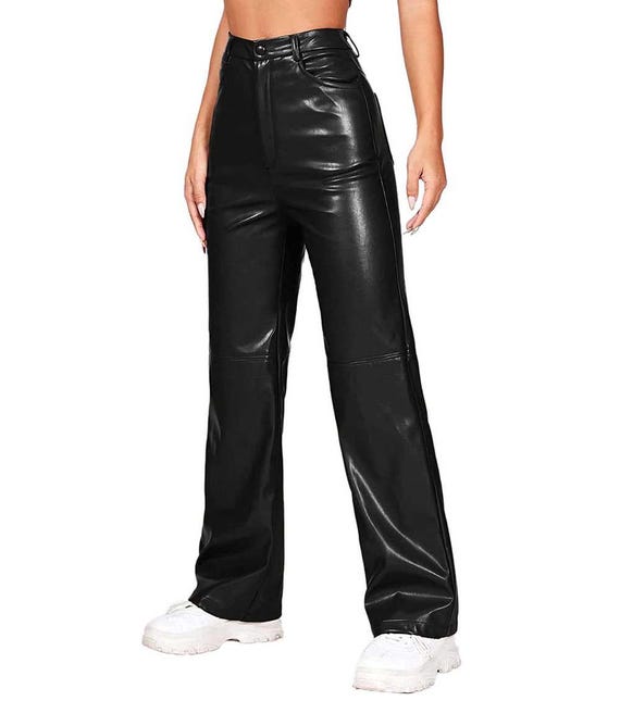 Women's Handmade Black Leather Pants – High Waist Vintage Trousers