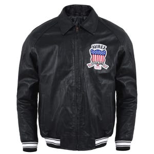 Blouson aviateur en cuir noir avirex USA pour homme, fait main Avirex, vestes vintage en cuir de mouton American flight pour homme