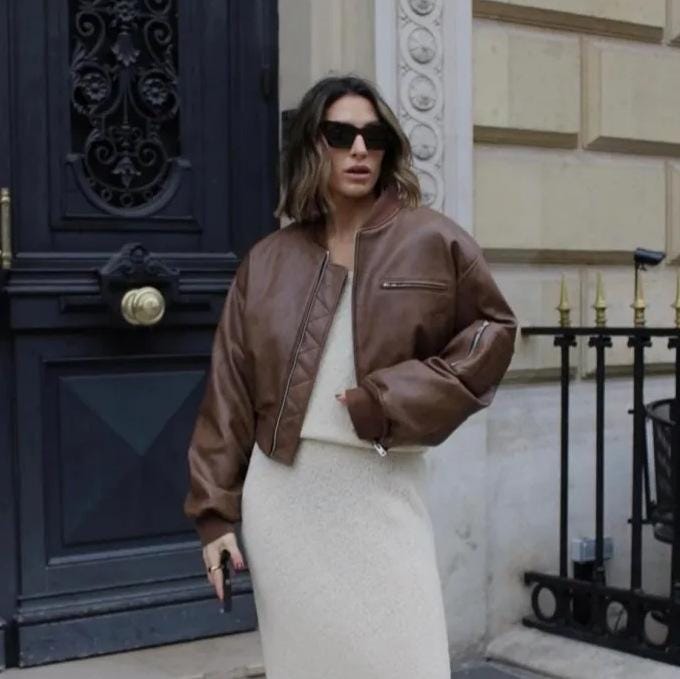 Women's Handmade Vintage 90s Brown Leather Bomber Jacket Crop Fit