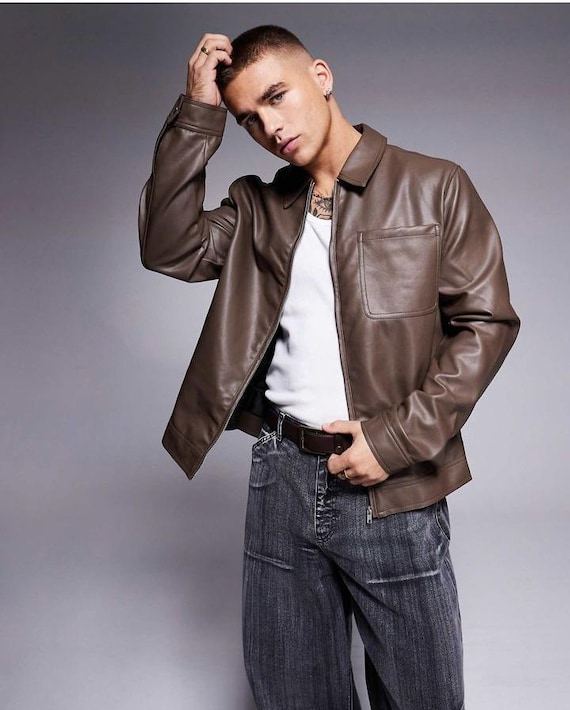 Vintage】90s Brown leather shirt coat