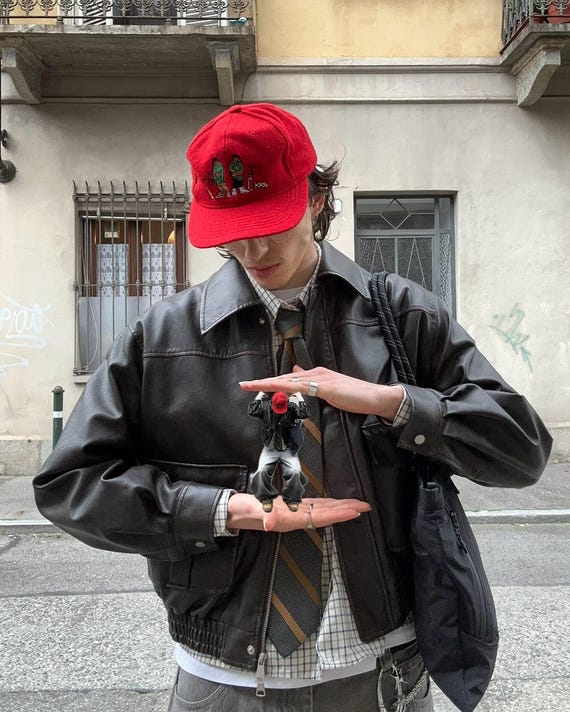 Men's 1980s Vintage Black Leather Bomber Jacket Retro Streetwear