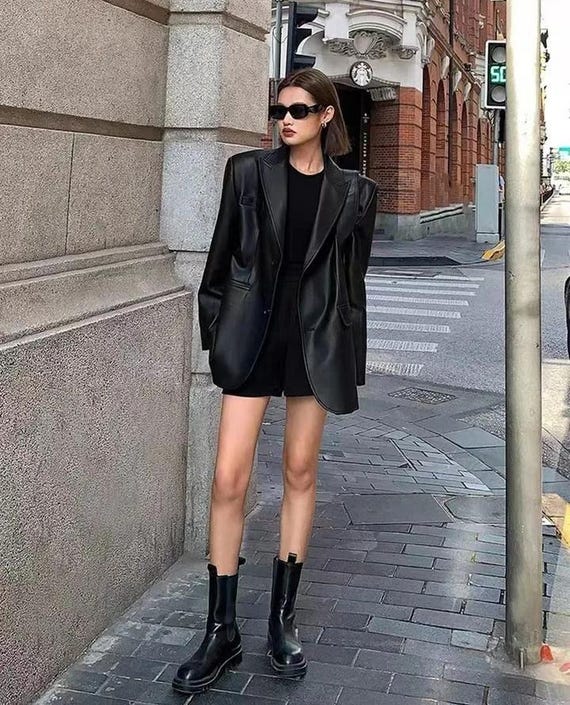 Blazer Leather Jacket Formal Look Men Blazer Leather Jacket Formal