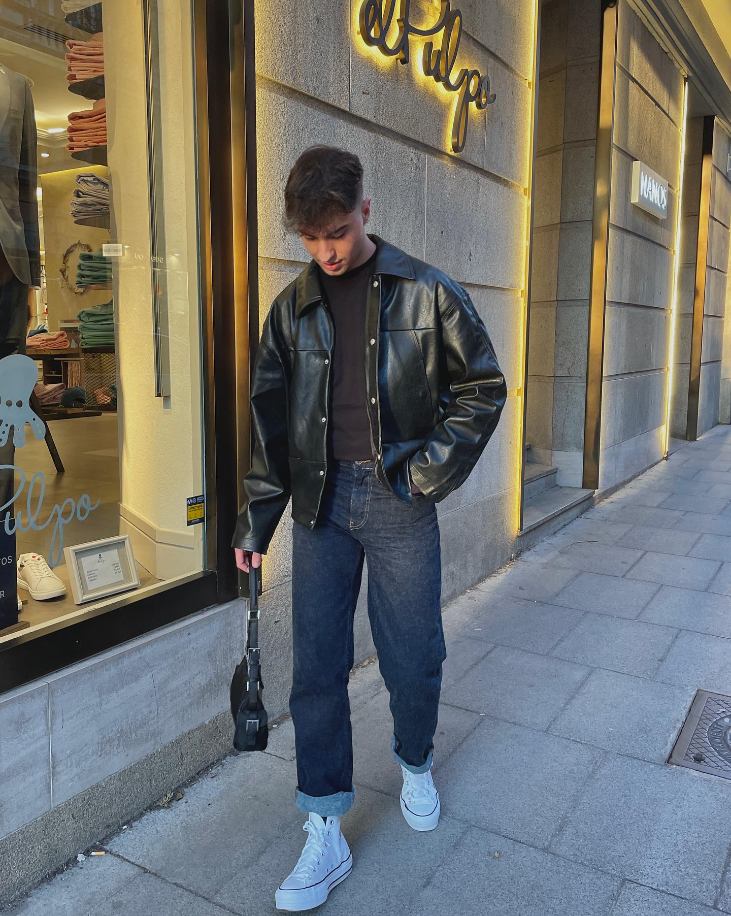 Black Genuine Leather Oversized Jacket for Men Vintage Retro Zip