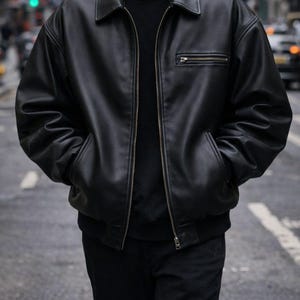 90s Vintage Black Leather Jacket - Etsy UK