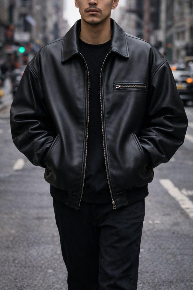 Mens 90s Oversized Black Leather Jacket Vintage Handmade Genuine