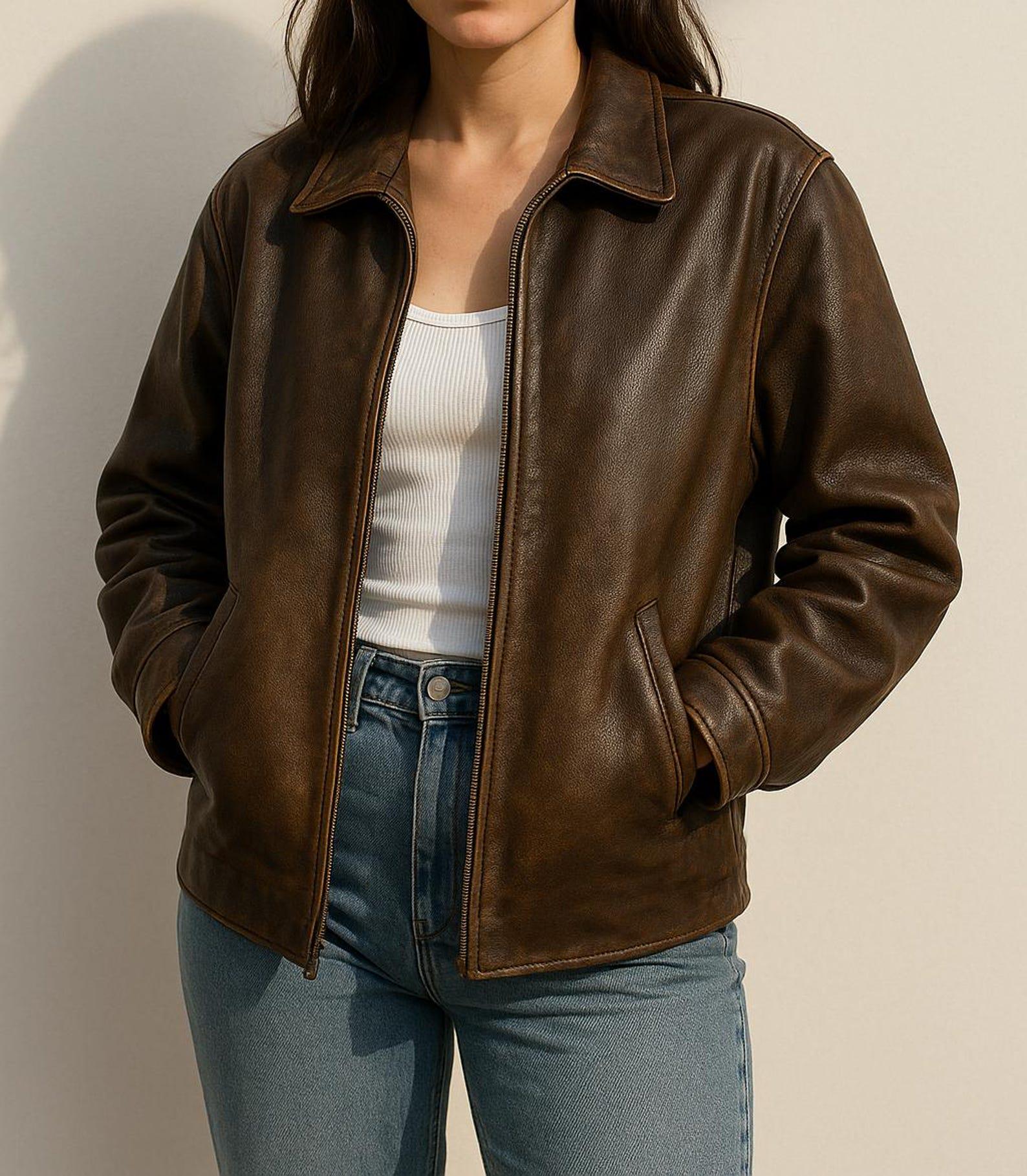 leather jacket dark brown 本革 80-90's US Brown Personalized 90s Jacket for Womens 1880s Distressed