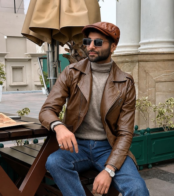 Vintage 60s Brown Lambskin Leather Jacket for Mens Soft Real