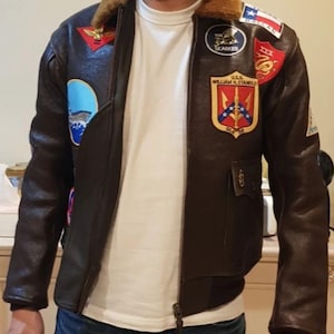 Veste en cuir américaine noire style aviateur personnalisée pour homme - Cadeaux personnalisés pour mari Vestes personnalisées Top Gun