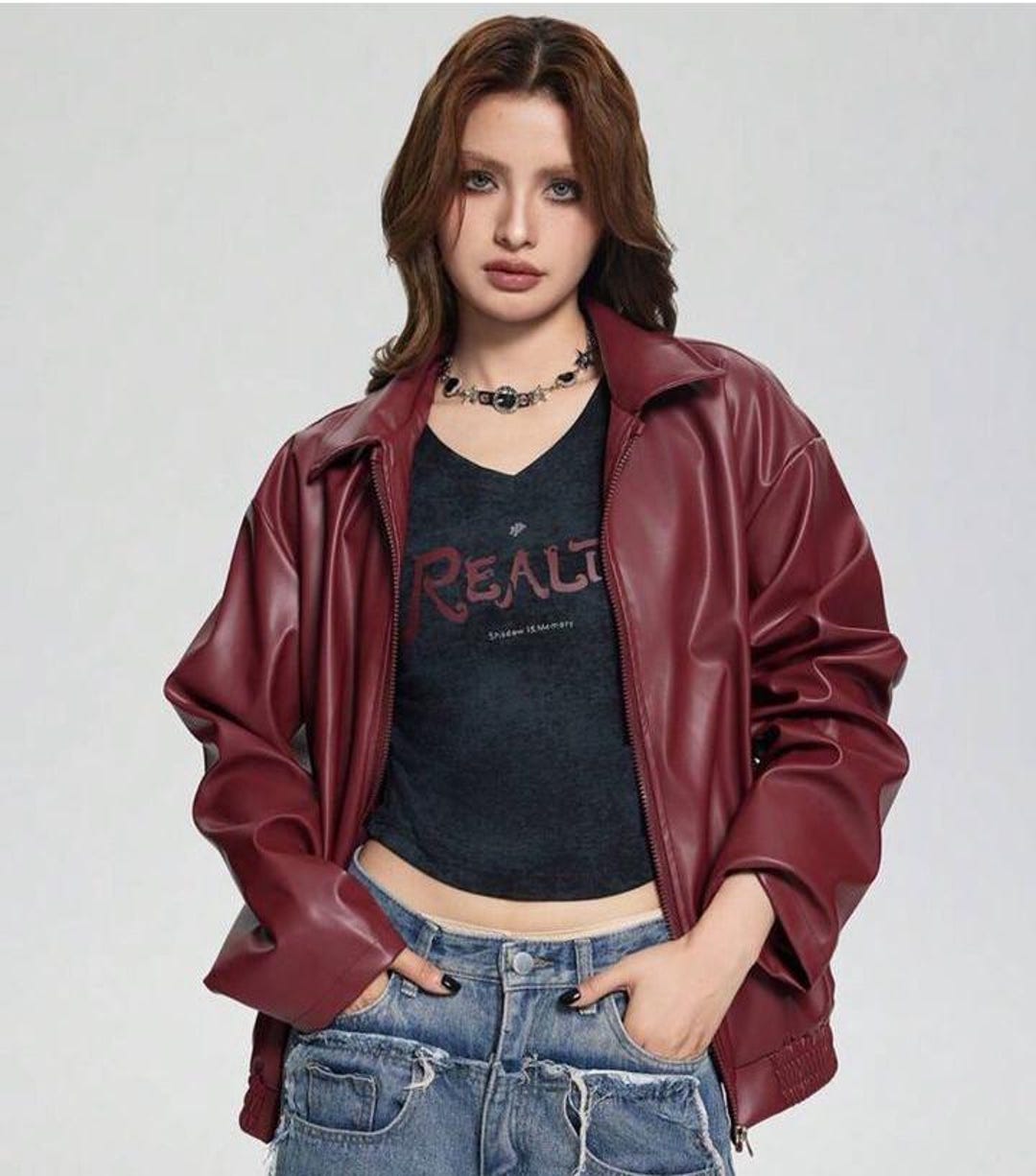 The Comly Burgundy  Ostrich Leather Women Jacket