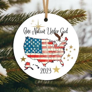 One Nation Under God, USA Christmas Ornament 2024, American Flag Patriot Christmas Holiday Decor, Patriot Gift Idea Stars and Stripes