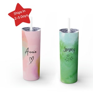 Personalisierter Name Becher, 20 Unzen Skinny Becher, Benutzerdefinierte Name Becher, Aquarell Kunst Becher Trendy, Geschenk für sie, Geschenk für
