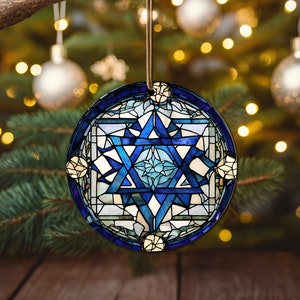 Happy Hanukkah Ornament 2023, Gift Idea, Jewish, Hebrew Holiday, Israel, Ceramic Ornament, Jewish Star, Israeli Ornament