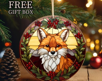 Beautiful Fox, Imitation Stained Glass Christmas Ornament, Animal Lover, Keepsake Gift Idea, Cute Majestic Fox Animal Gift