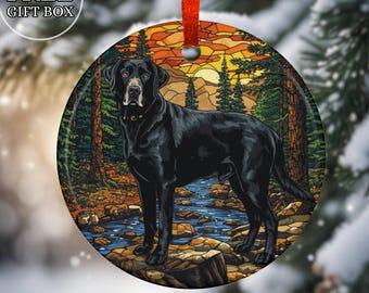 Personlig svart labrador i färgat glas, imitation, prydnad - hundälskare, minnessak, julklappsidé, natursköna berg, labrador retriever, husdjurspresent