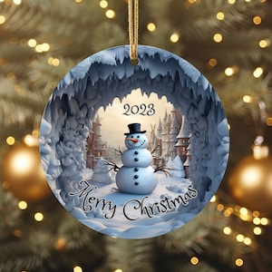 Personalized Snowman in Snow Tunnel 3D Image on Ceramic Christmas Ornament 2025 Christmas Decoration Keepsake Gift Snowman