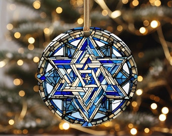 Happy Hanukkah Ornament 2023, Gift Idea, Jewish, Hebrew Holiday, Israel, Ceramic Ornament, Jewish Star